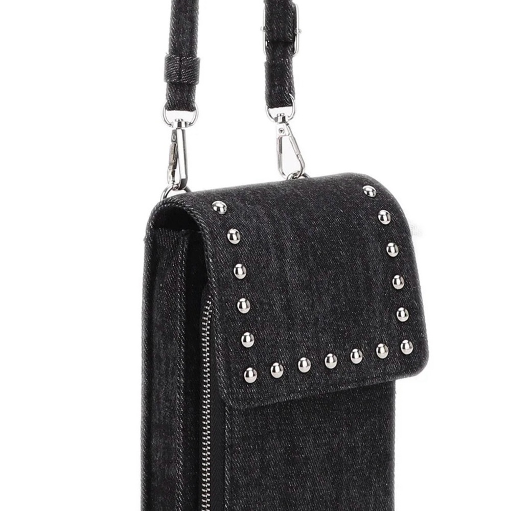 Nia Studded Denim Cell Phone Crossbody Wallet